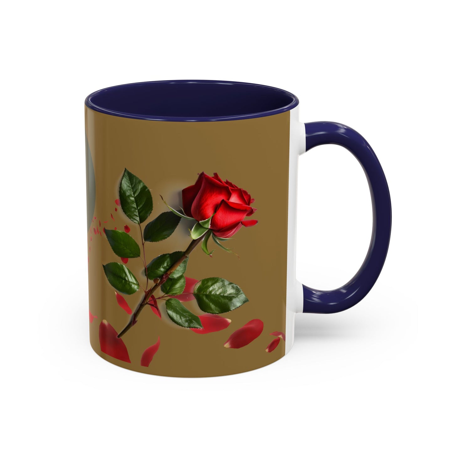 Red Rose Petals Coffee Mug  Accent Black Handle Interior,