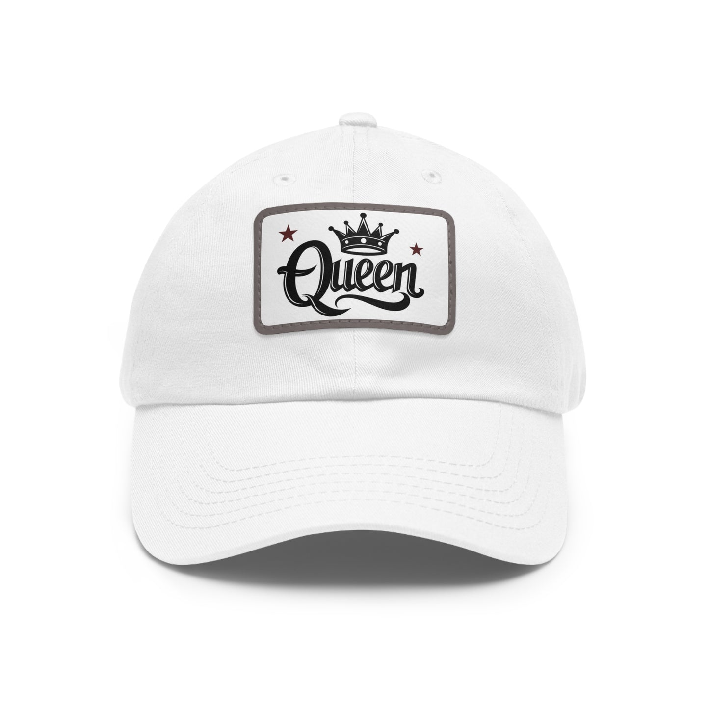 Queen Ladies Teen Dad Hat with Leather Patch — Black & White
