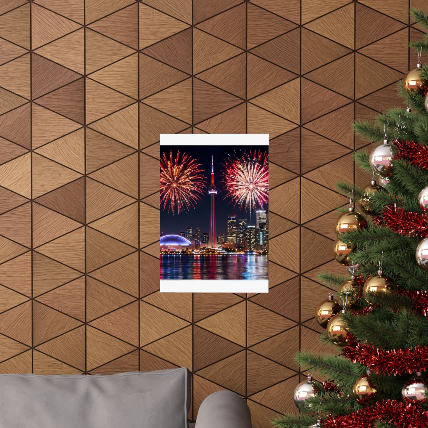 CN Tower Fireworks Matte Vertical Poster — Toronto Skyline Night Celebration Wall Art
