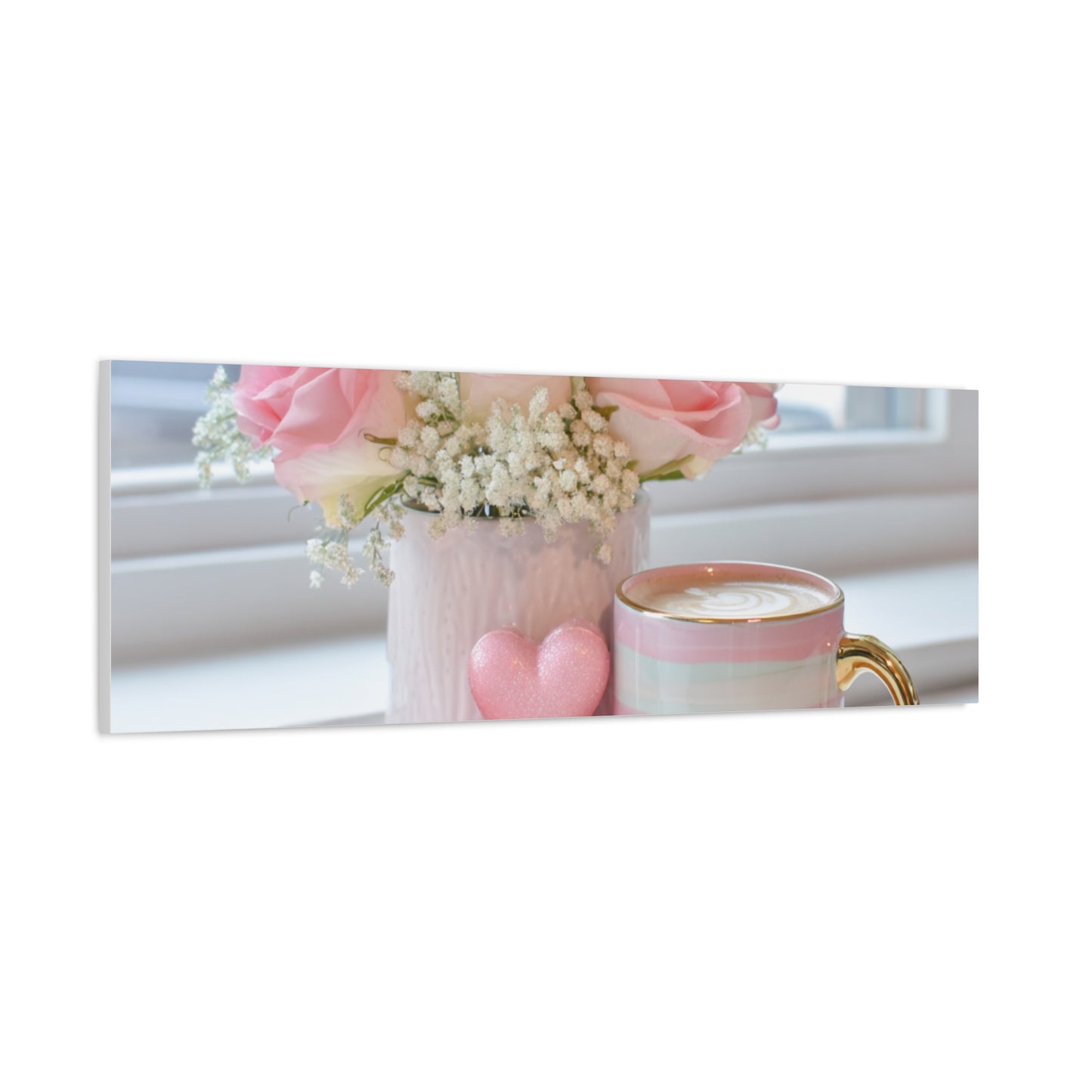 Pink Rose Bouquet with Mug Canvas
