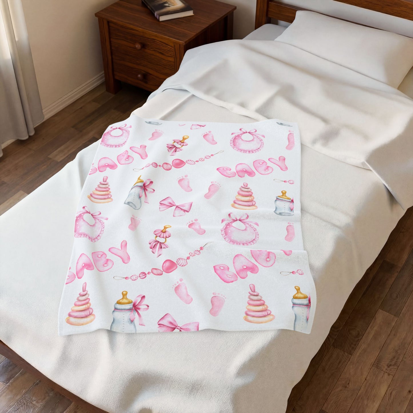 Baby Girl Velveteen Plush Blanket — Pink Baby Shower Keepsake