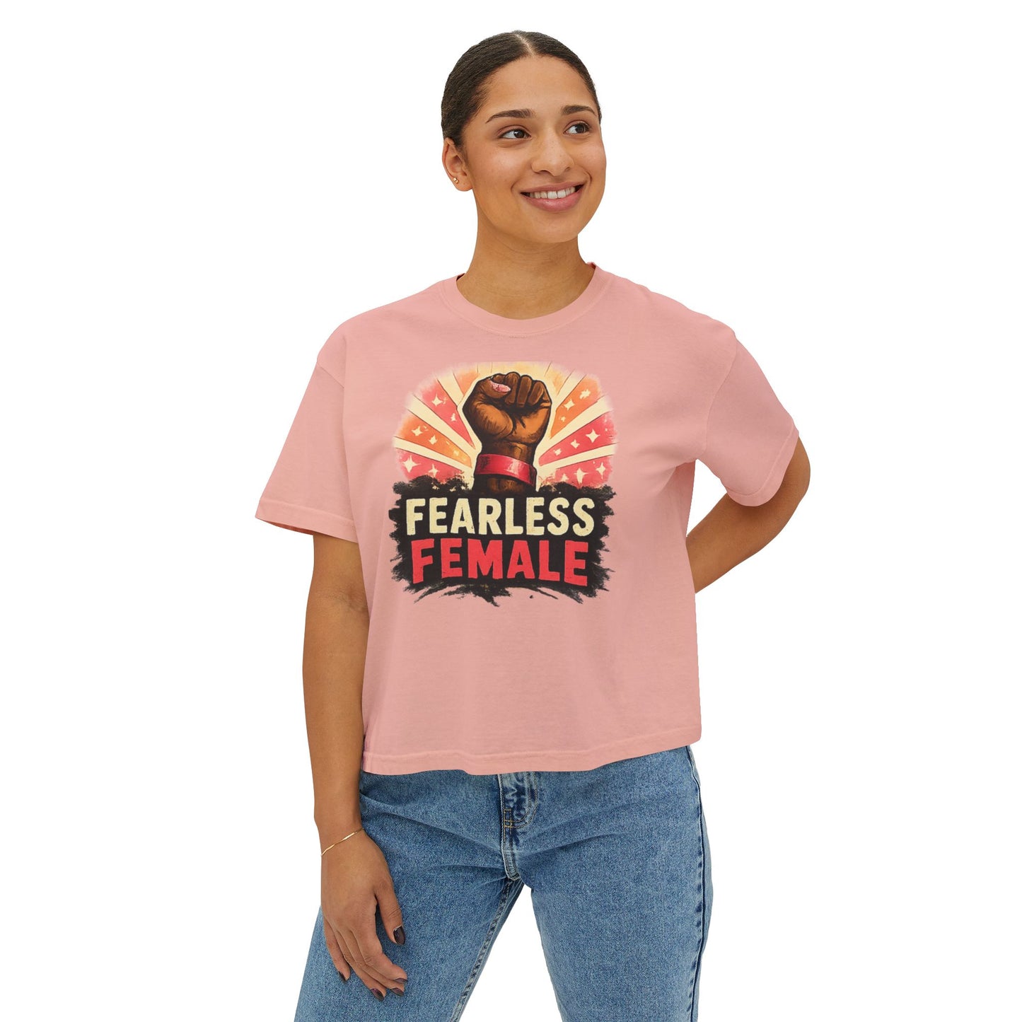 Fearless Female Raised Fist Graphic T-Shirt | Boxy Tee