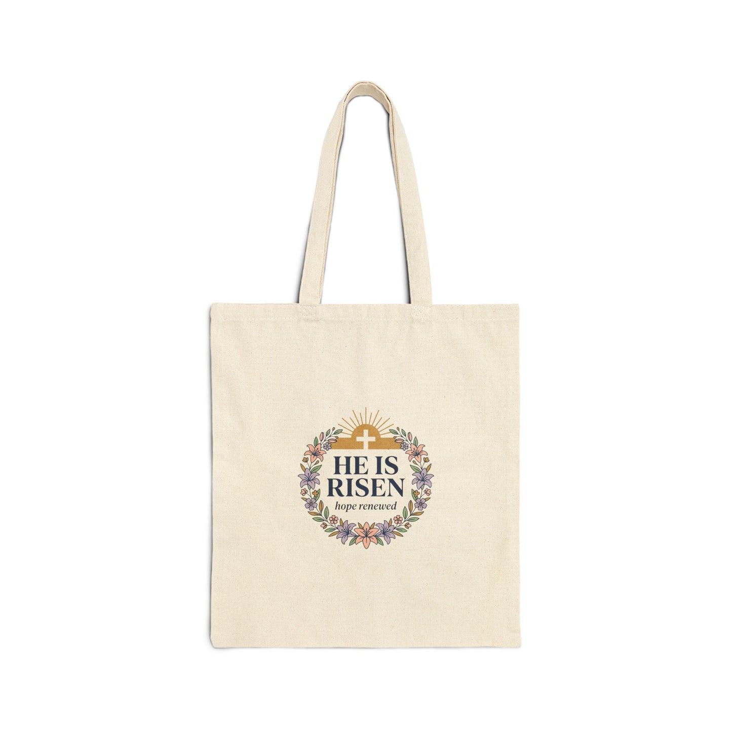 He Is Risen Canvas Tote Easter Christian Resurrection Scripture Tote
