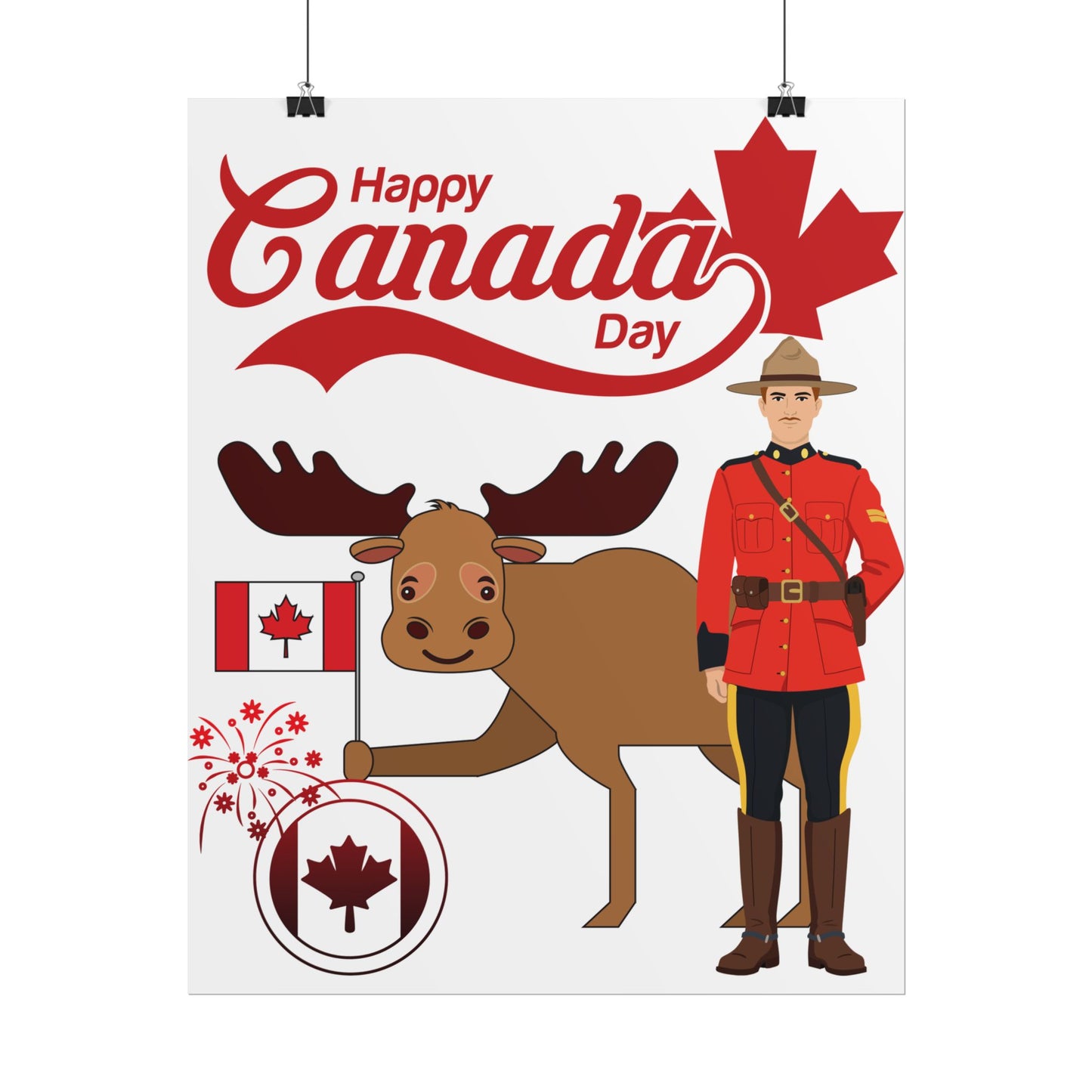 Canada Day Poster - Happy Canada Day Moose & Mountie Rolled Poster