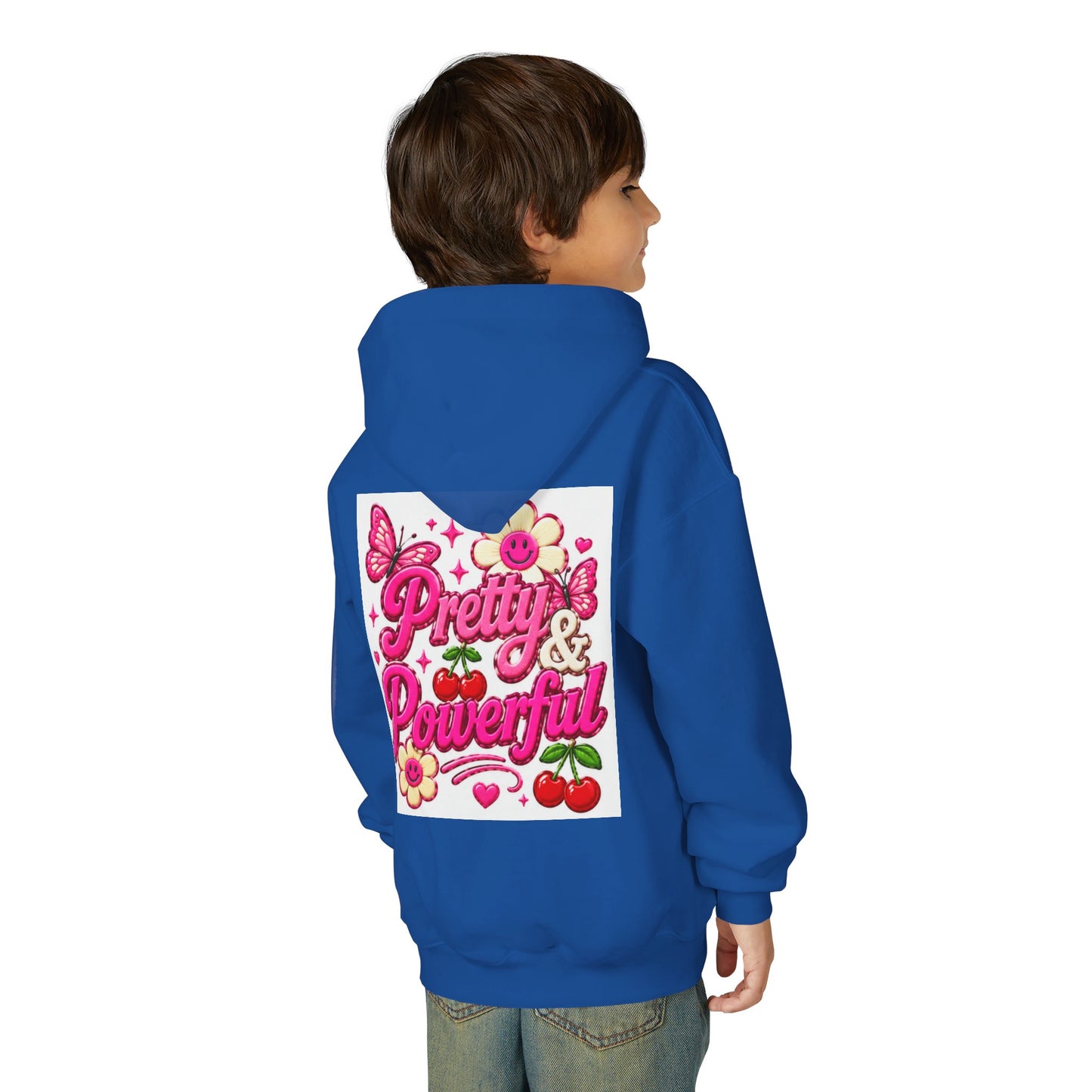Pretty & Powerful Youth Hoodie | Pink Flower Butterfly Design