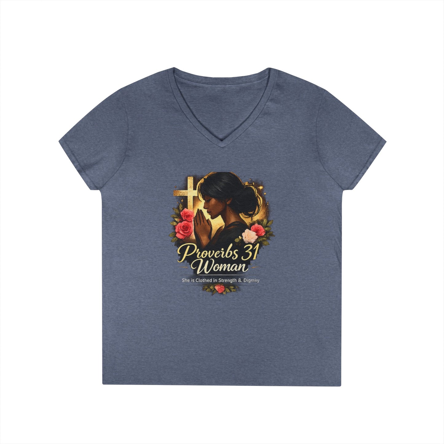 Proverbs 31 Woman V-Neck Tee — Faithful Christian Ladies Floral Shirt