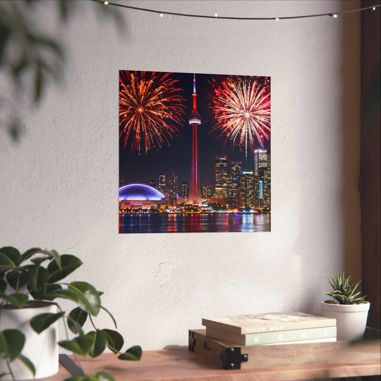 CN Tower Fireworks Matte Vertical Poster — Toronto Skyline Night Celebration Wall Art
