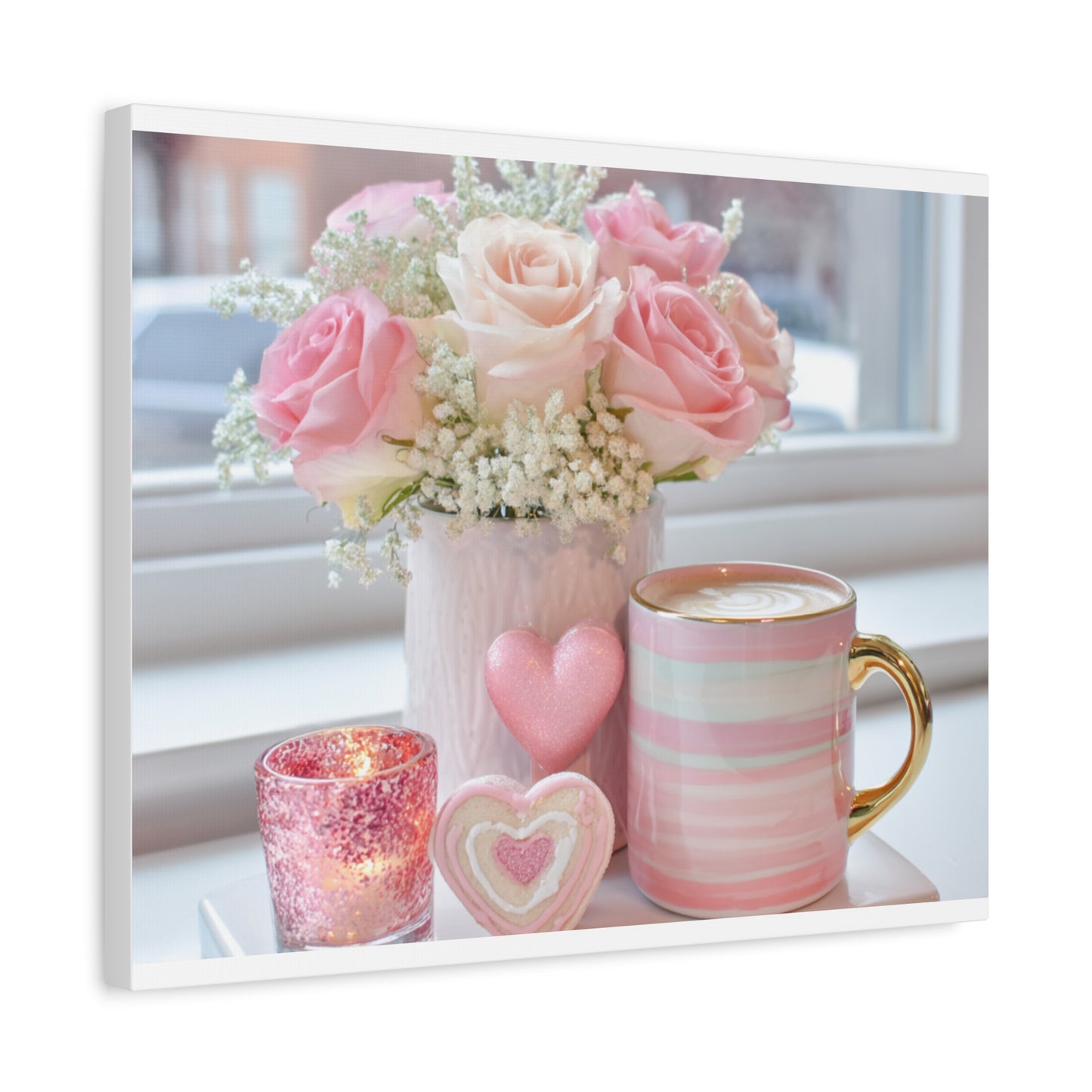 Pink Rose Bouquet with Mug Canvas