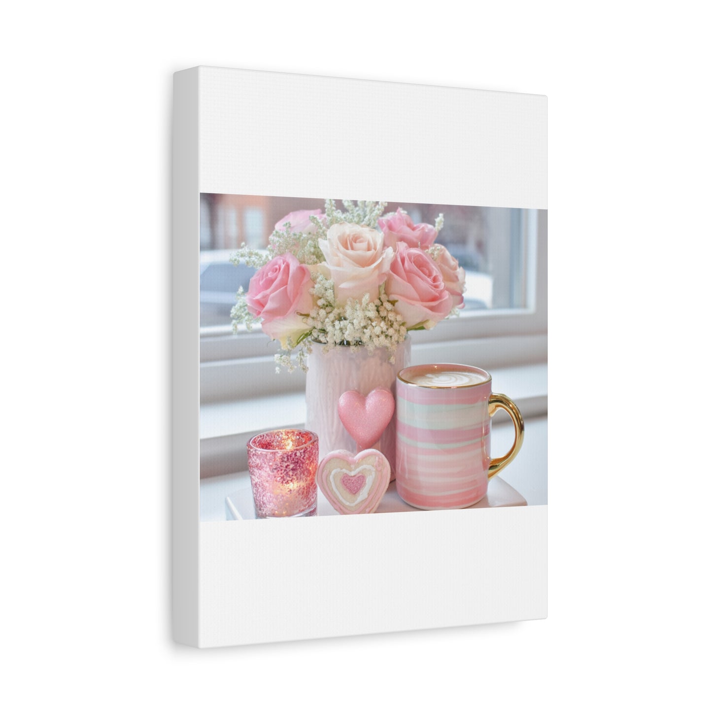 Pink Rose Bouquet with Mug Canvas