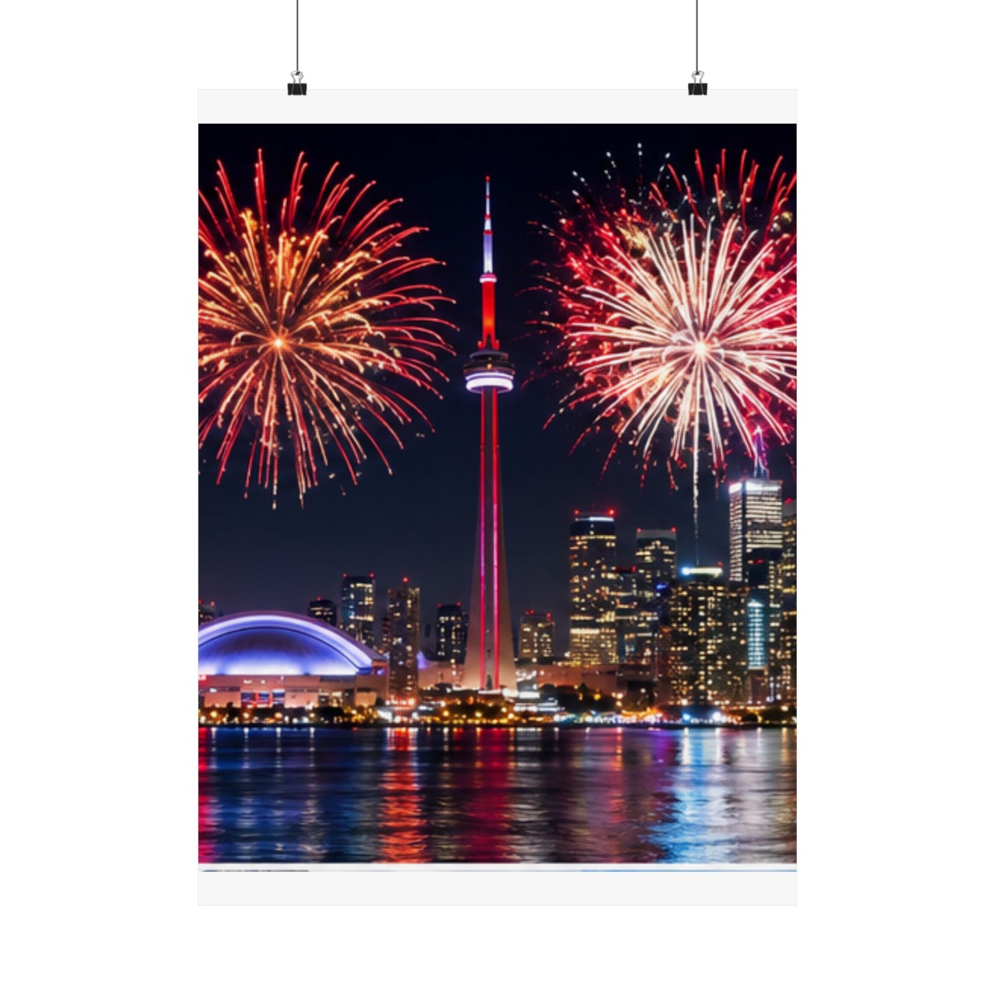 CN Tower Fireworks Matte Vertical Poster — Toronto Skyline Night Celebration Wall Art