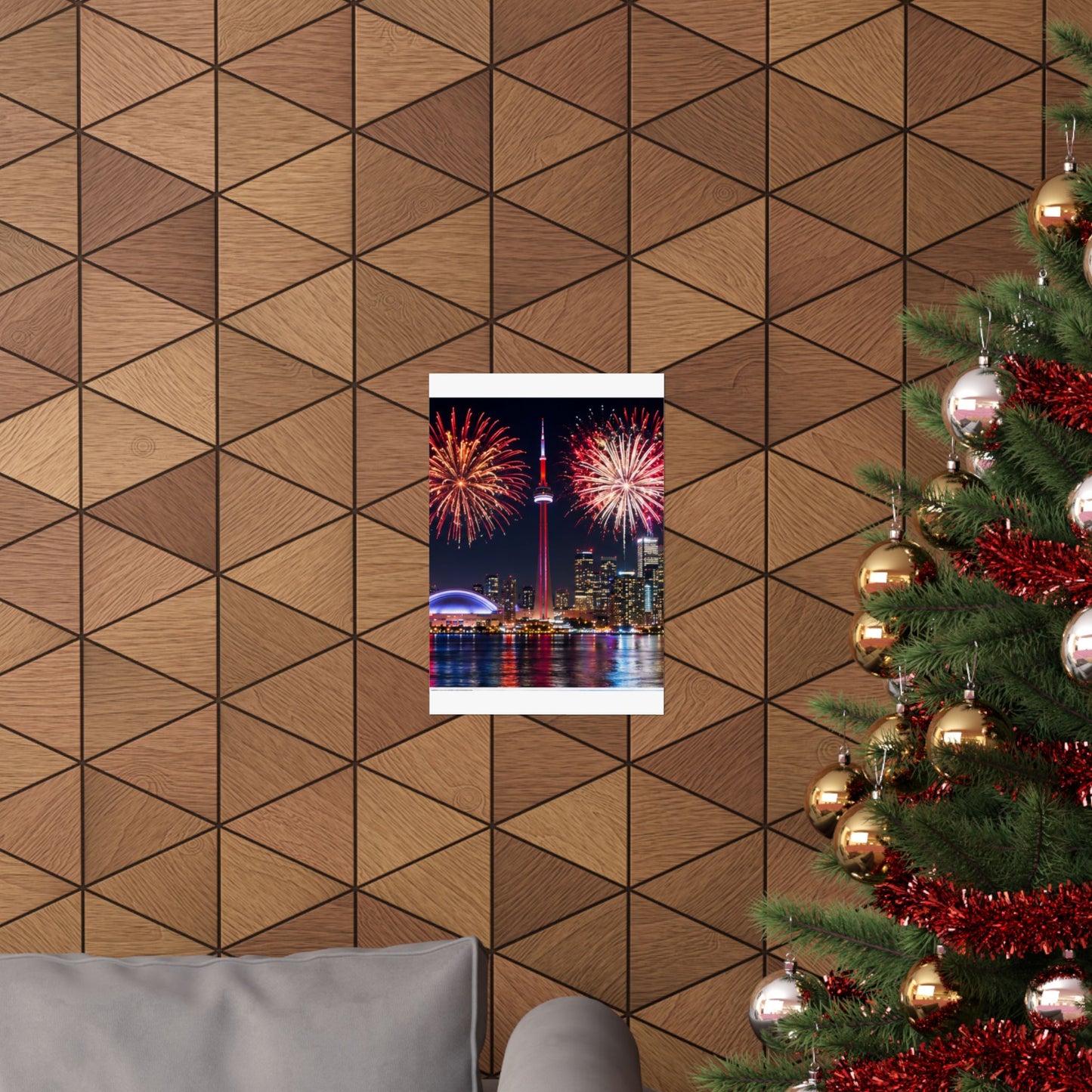 CN Tower Fireworks Matte Vertical Poster — Toronto Skyline Night Celebration Wall Art