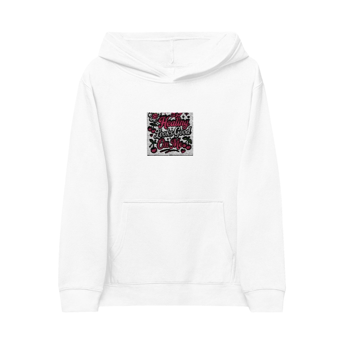 Pink Floral Leopard Square embroidery Kids Hoodie | animal print floral design