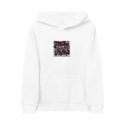 Pink Floral Leopard Square embroidery Kids Hoodie | animal print floral design