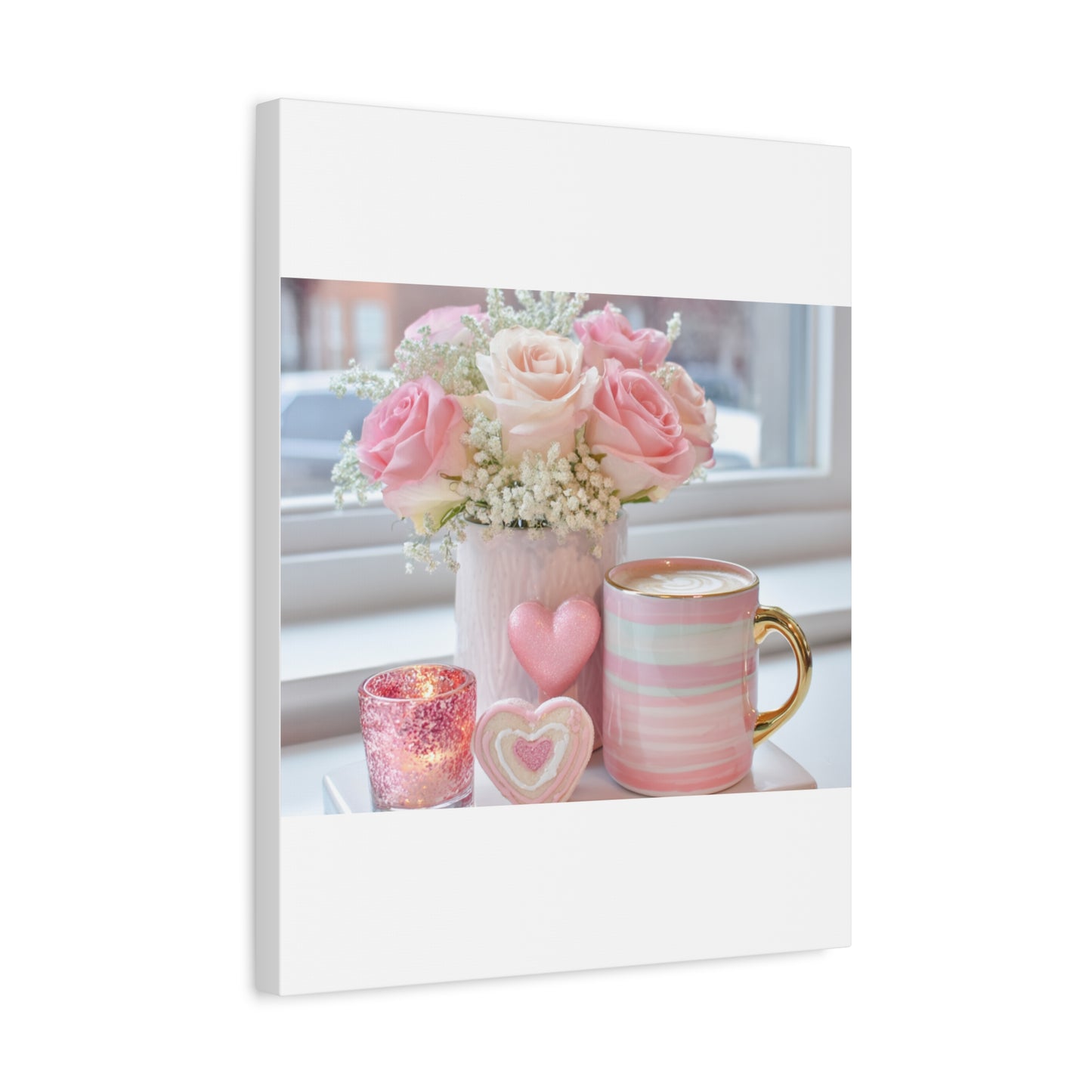 Pink Rose Bouquet with Mug Canvas
