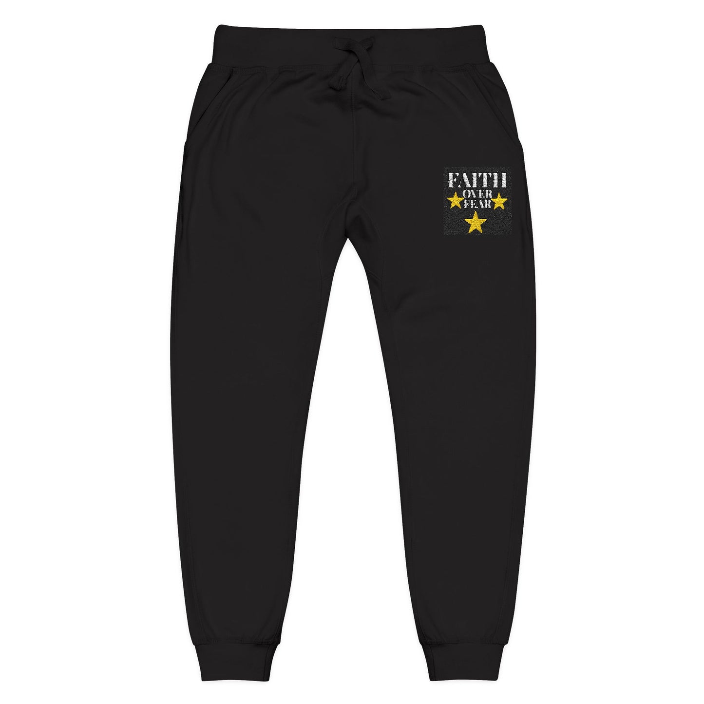 Embroidered Star Patch Sweatpants — White Fleece Joggers