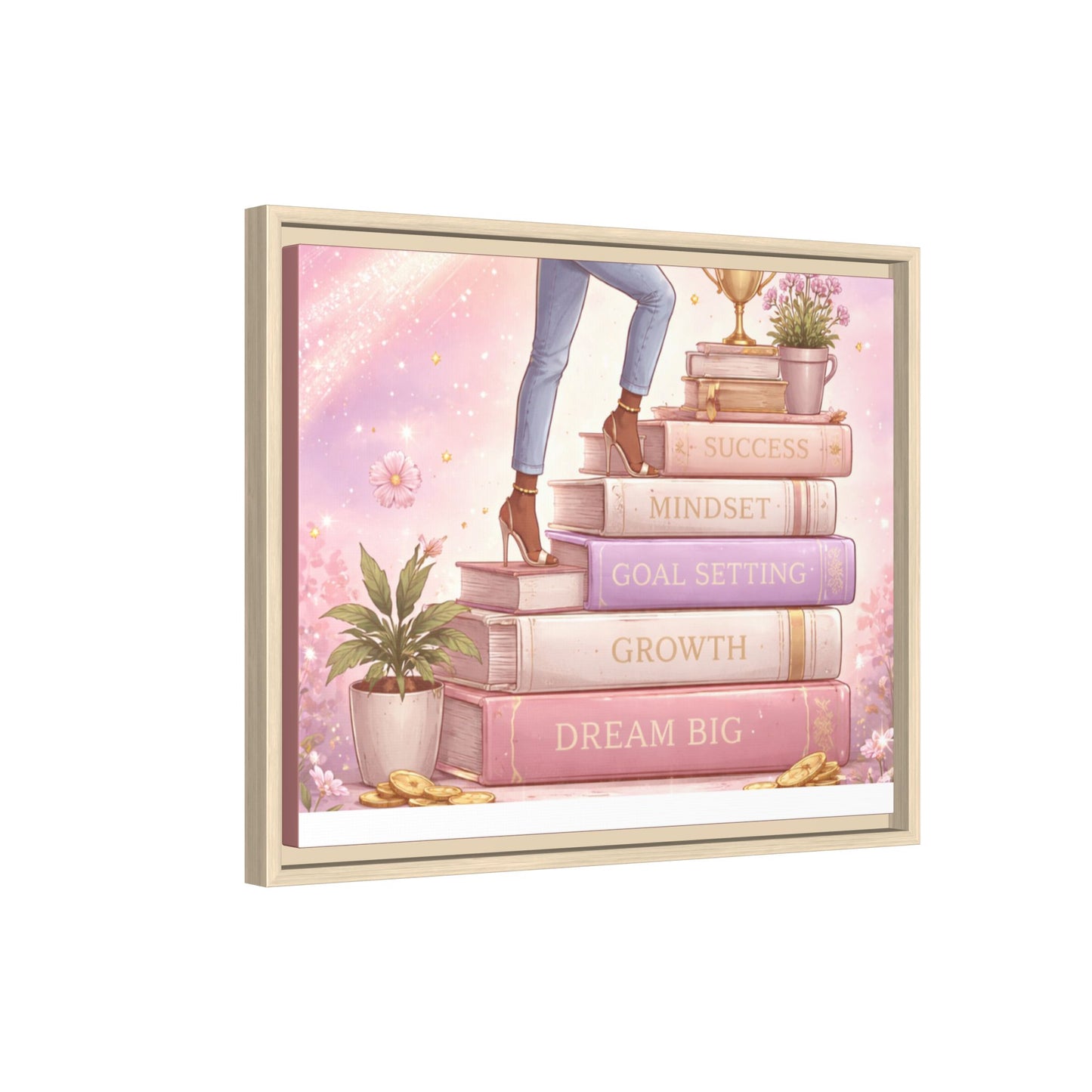 Dream Big Wall Art — Motivational Stacked Books Framed Canvas