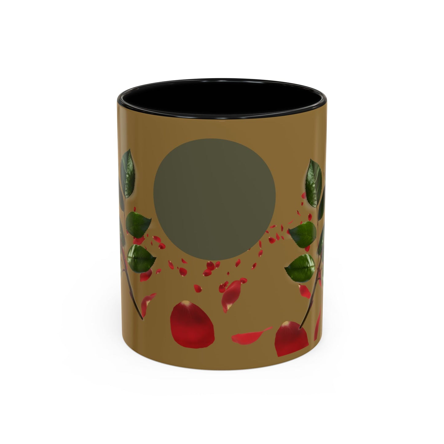 Red Rose Petals Coffee Mug  Accent Black Handle Interior,