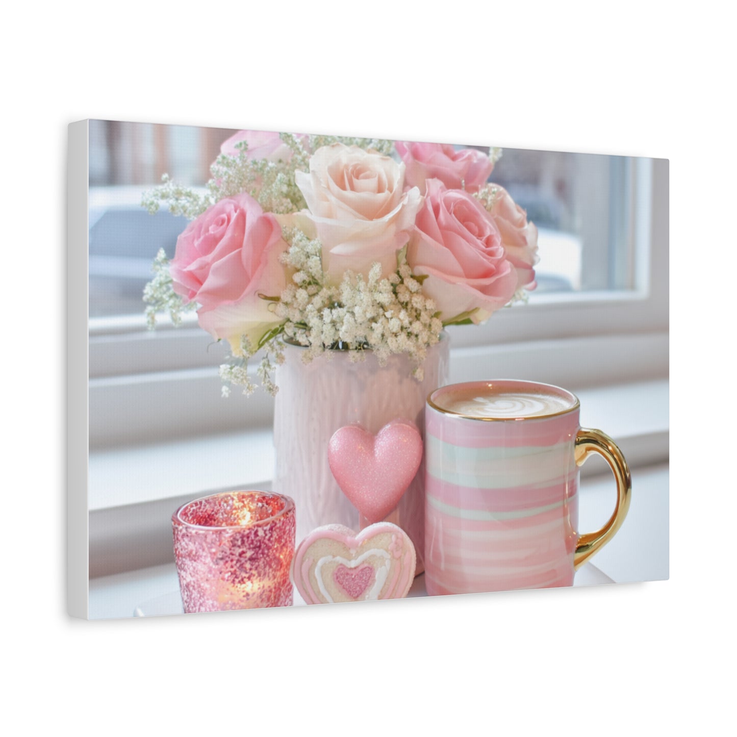 Pink Rose Bouquet with Mug Canvas