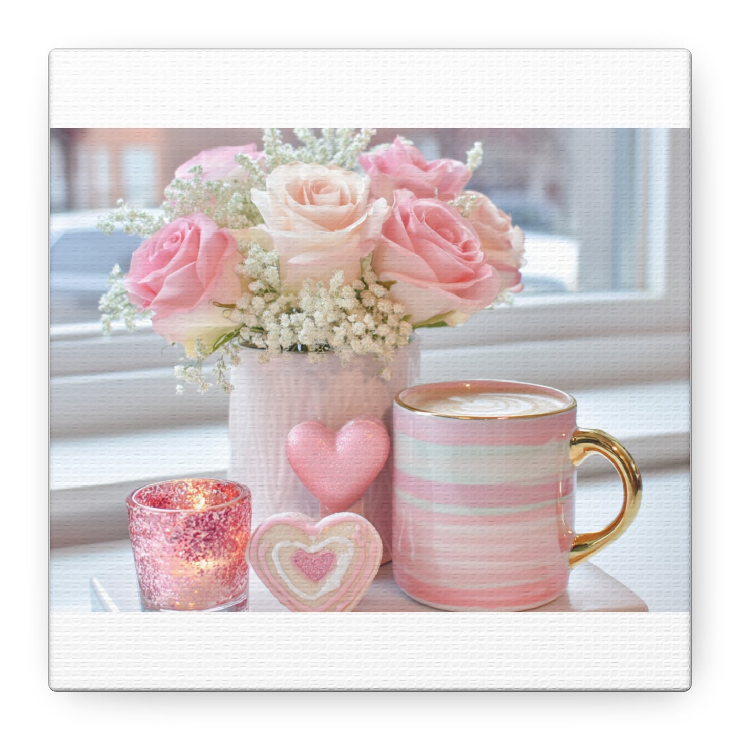 Pink Rose Bouquet with Mug Canvas