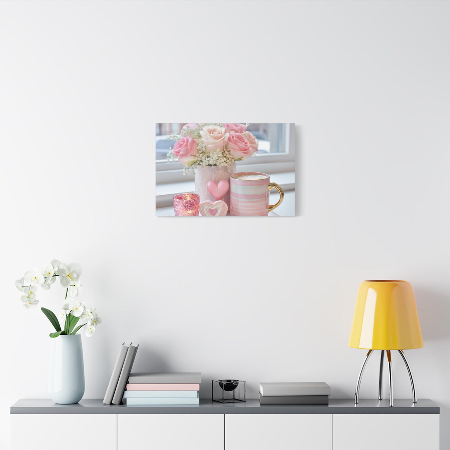 Pink Rose Bouquet with Mug Canvas