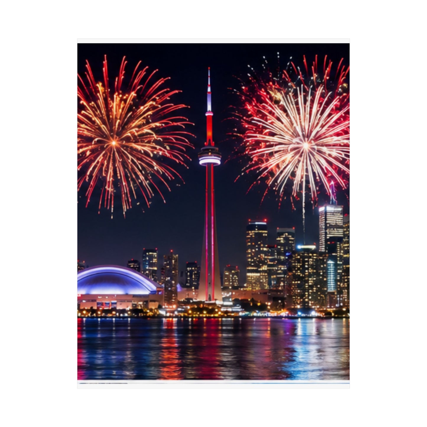 CN Tower Fireworks Matte Vertical Poster — Toronto Skyline Night Celebration Wall Art