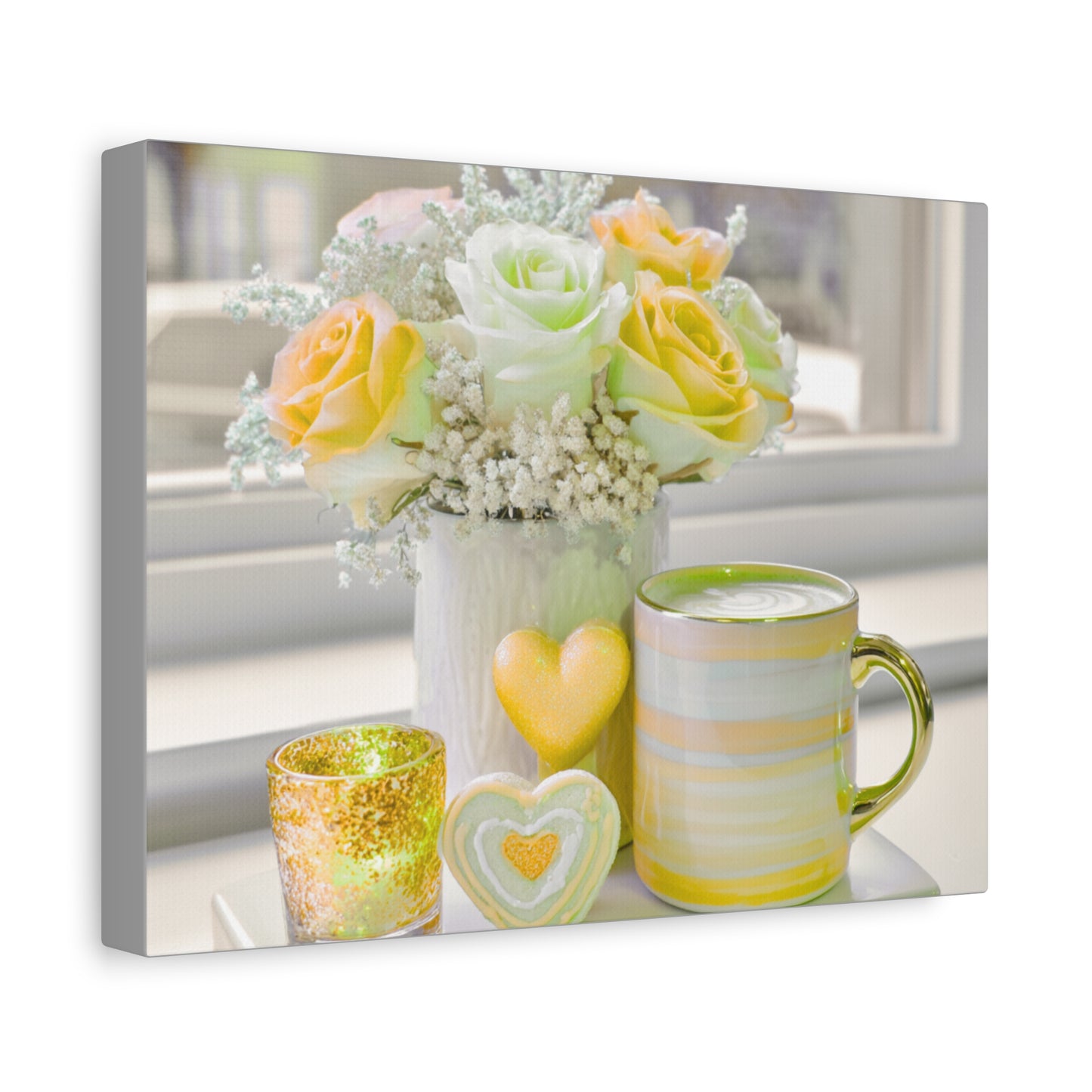 Yellow Rose Bouquet and Heart Cookies Canvas