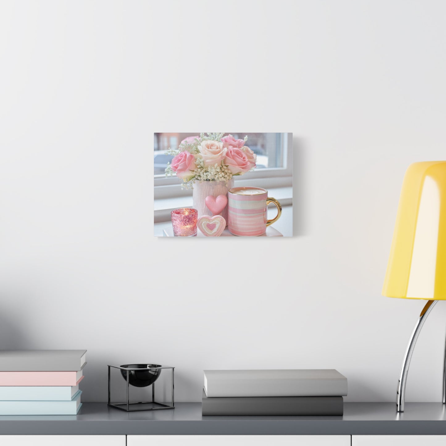 Pink Rose Bouquet with Mug Canvas