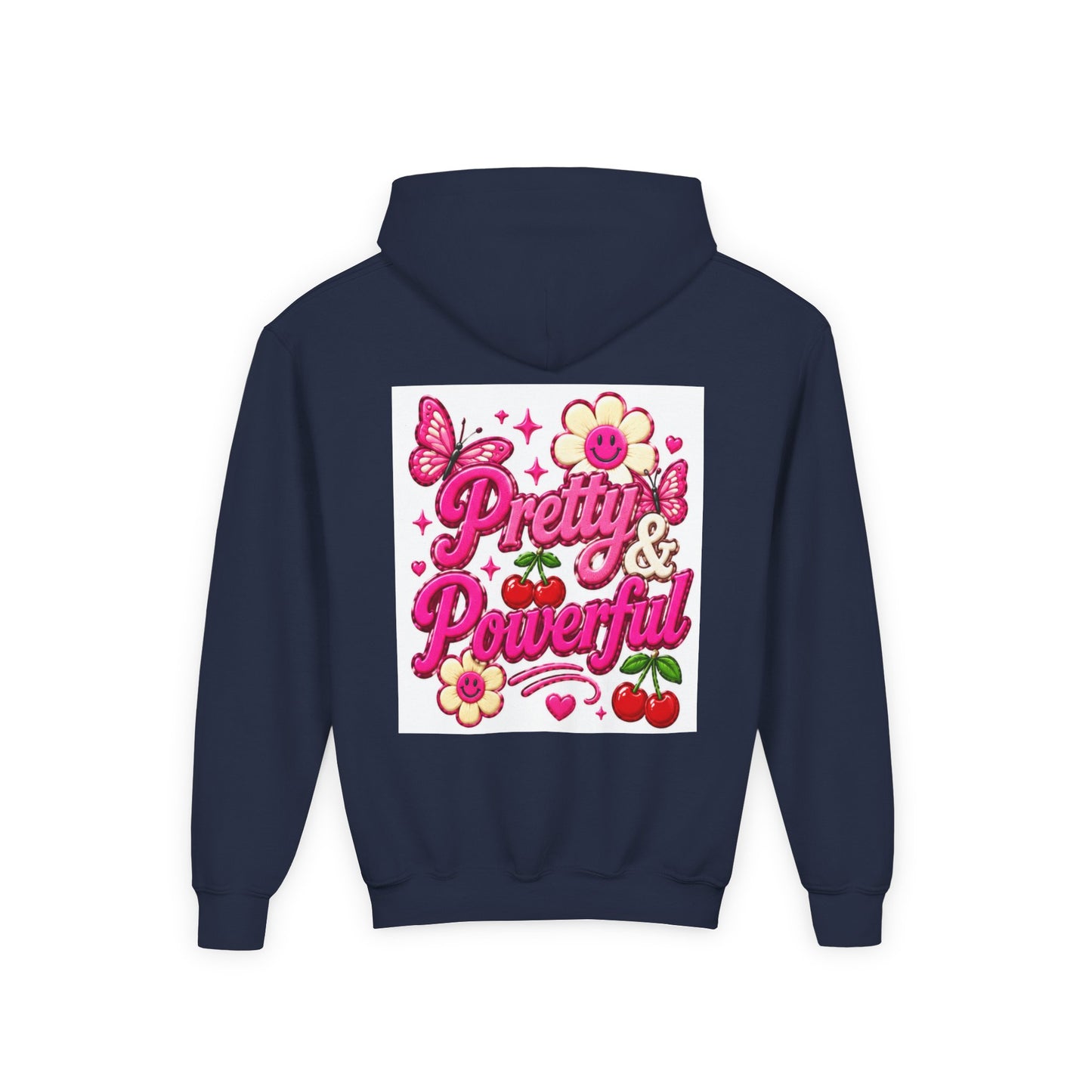 Pretty & Powerful Youth Hoodie | Pink Flower Butterfly Design
