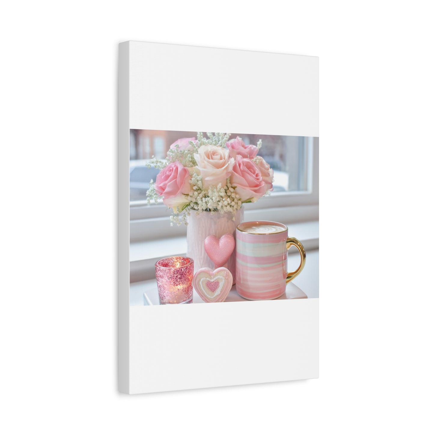 Pink Rose Bouquet with Mug Canvas