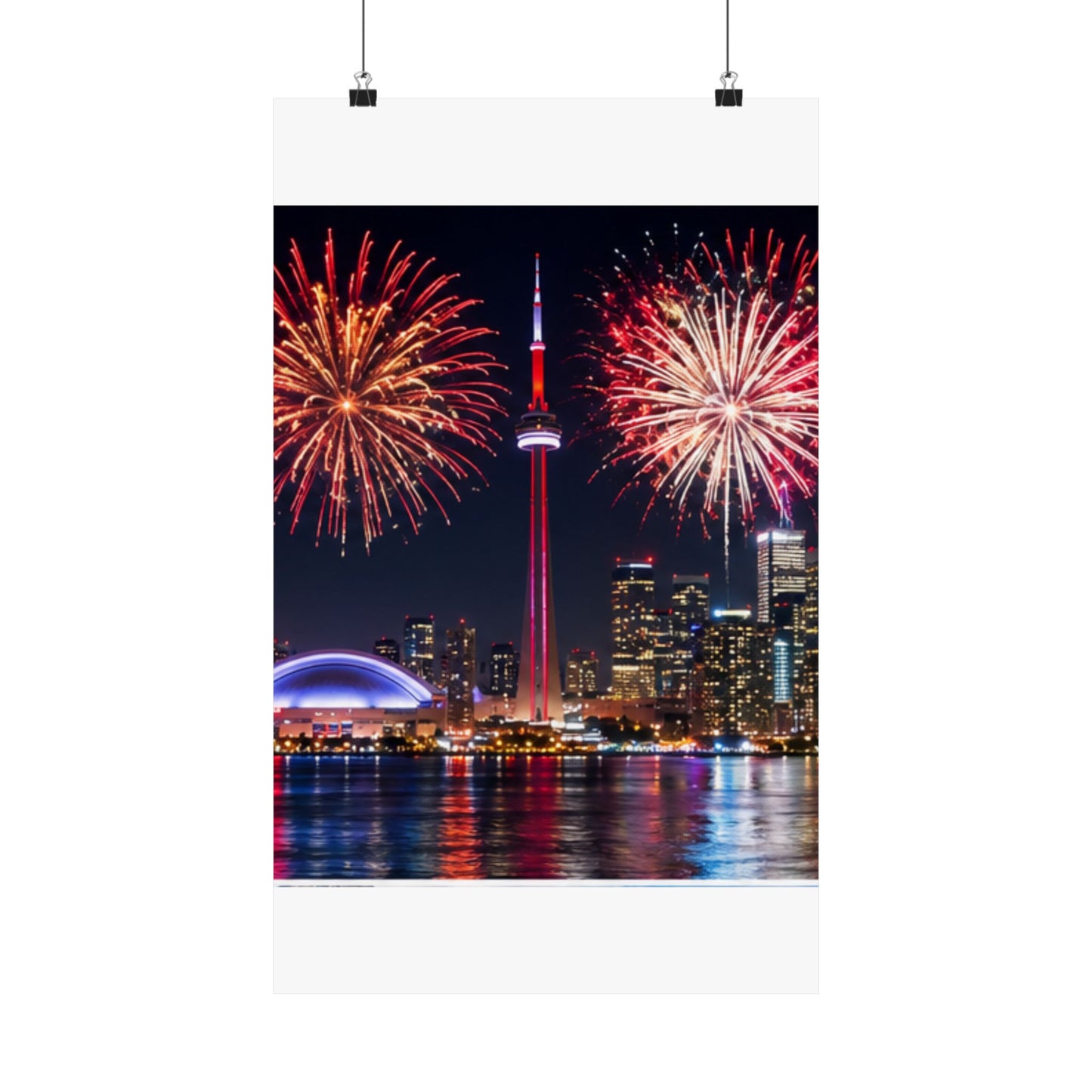 CN Tower Fireworks Matte Vertical Poster — Toronto Skyline Night Celebration Wall Art