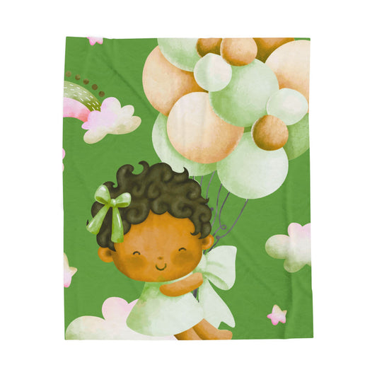 Baby Girl Balloon Velveteen Plush Blanket | Nursery Throw, Newborn Shower