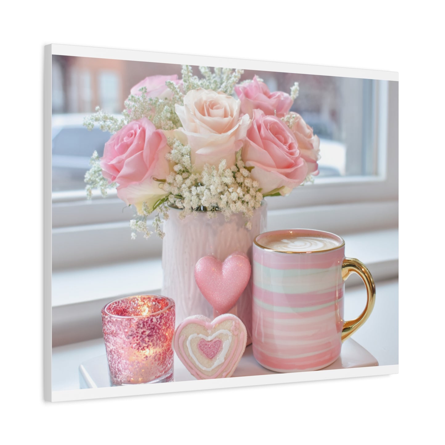 Pink Rose Bouquet with Mug Canvas
