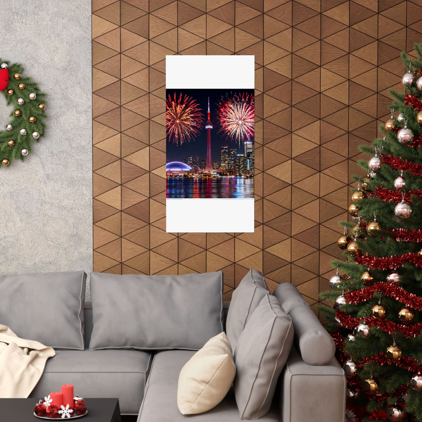 CN Tower Fireworks Matte Vertical Poster — Toronto Skyline Night Celebration Wall Art