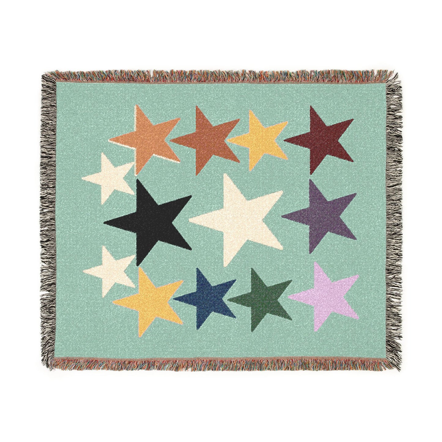 Multicolor Star Pattern Woven Blanket | Retro Celestial Throw
