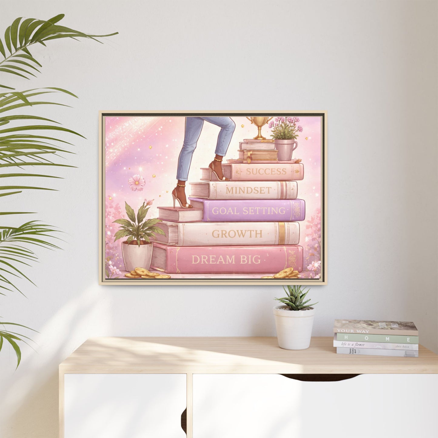 Dream Big Wall Art — Motivational Stacked Books Framed Canvas