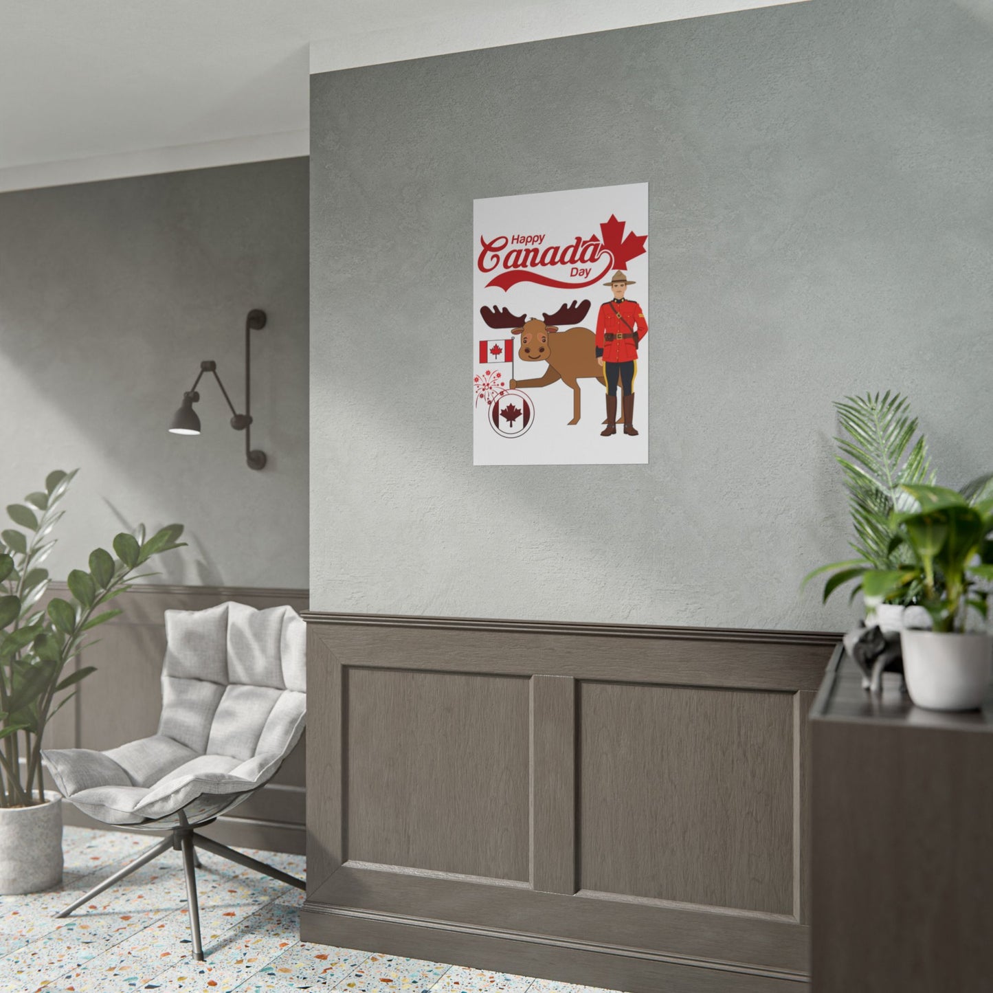 Canada Day Poster - Happy Canada Day Moose & Mountie Rolled Poster