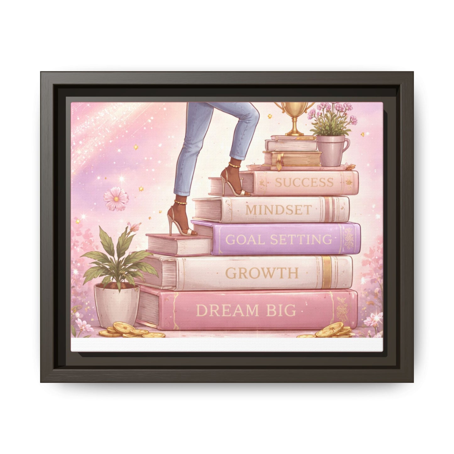 Dream Big Wall Art — Motivational Stacked Books Framed Canvas