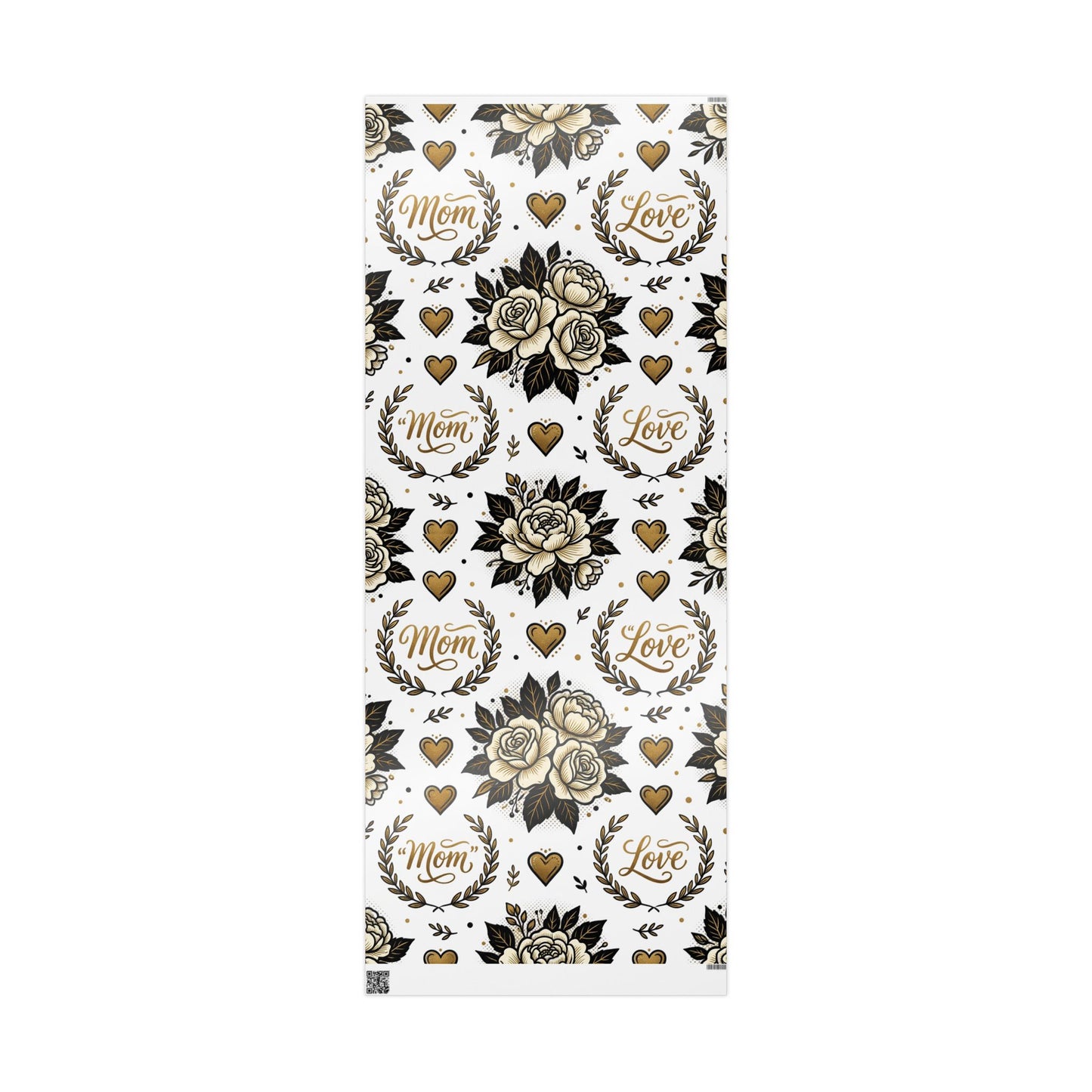 Mom & Love Floral Wrapping Paper – Gold Heart Gift Wrap for Mother's Day