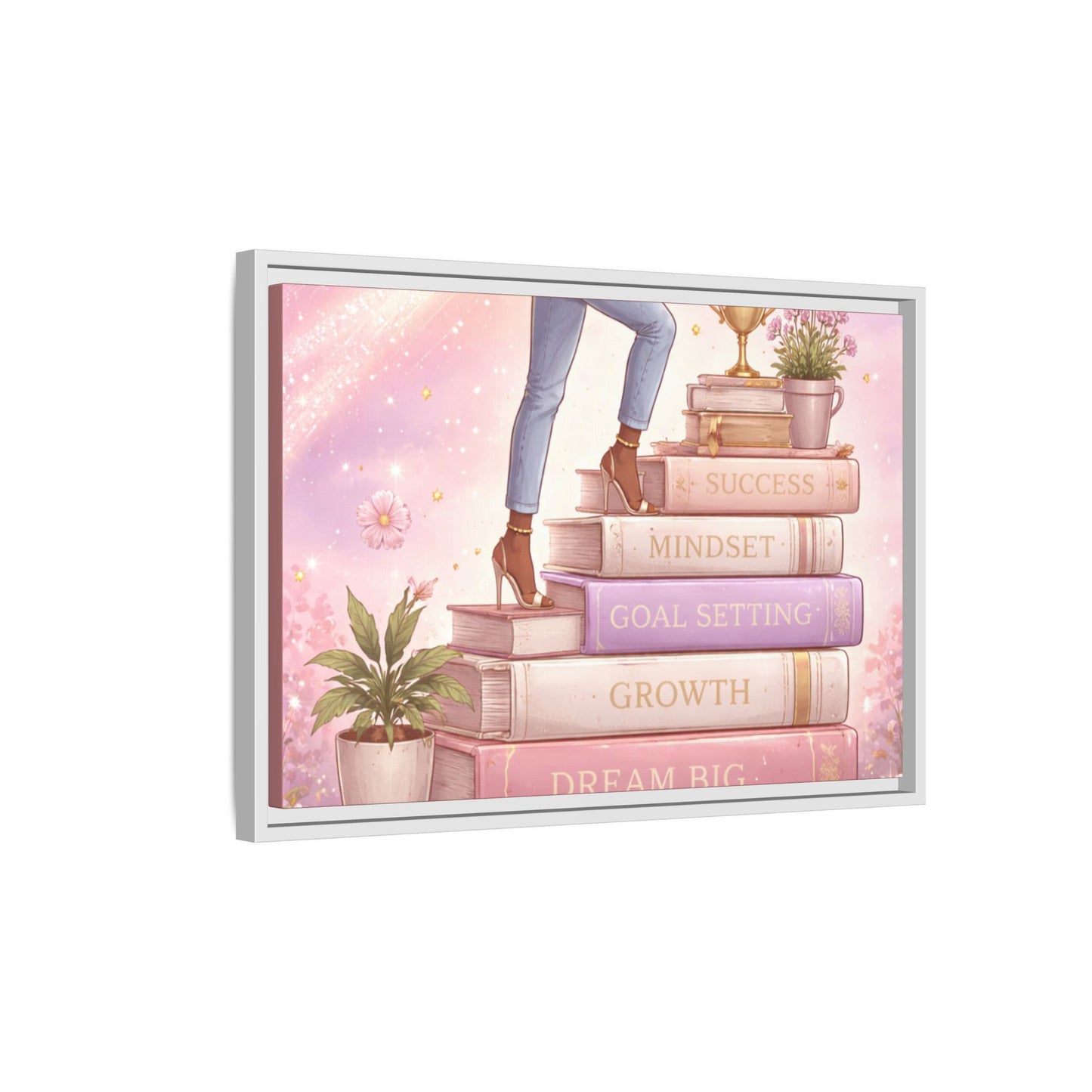 Dream Big Wall Art — Motivational Stacked Books Framed Canvas
