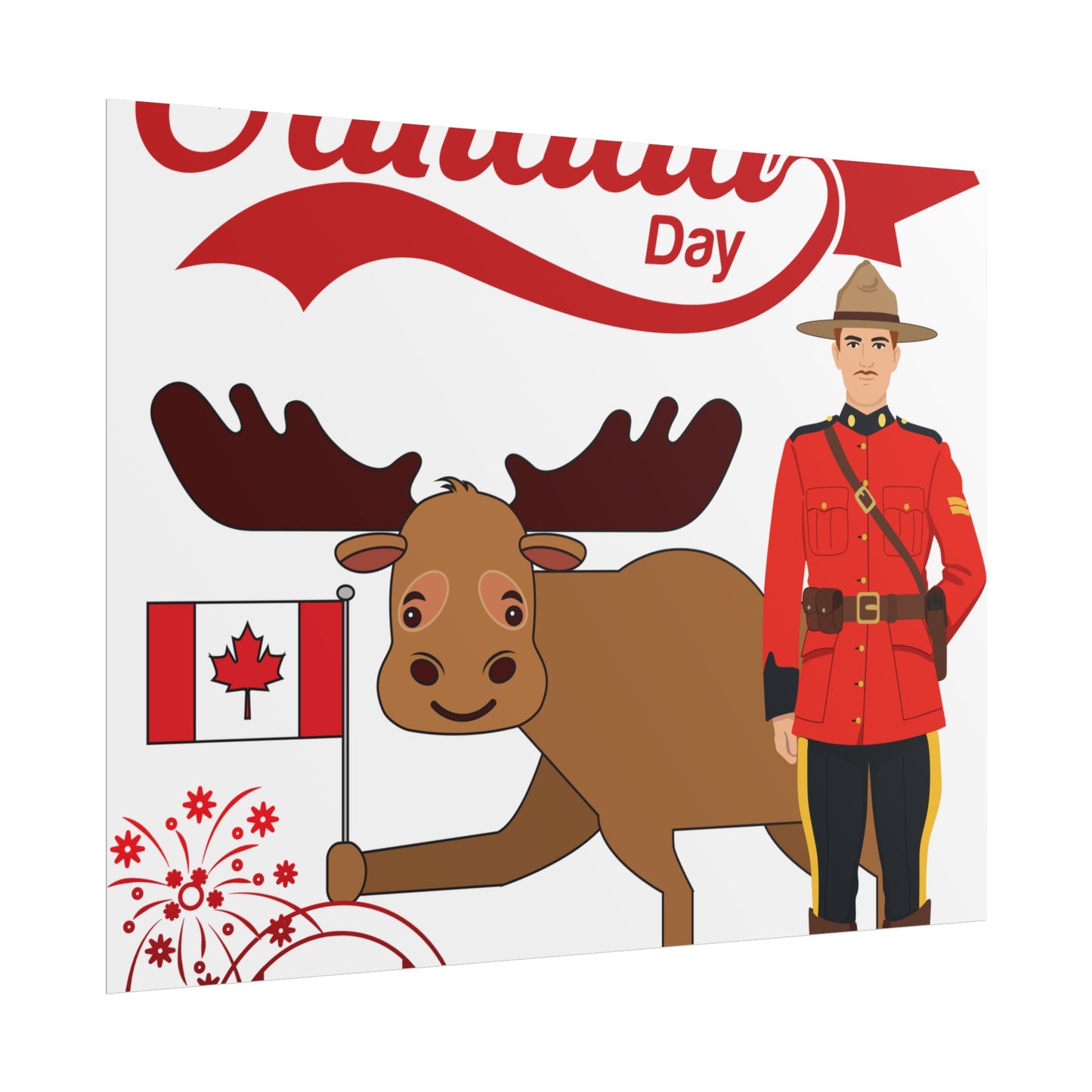 Canada Day Poster - Happy Canada Day Moose & Mountie Rolled Poster