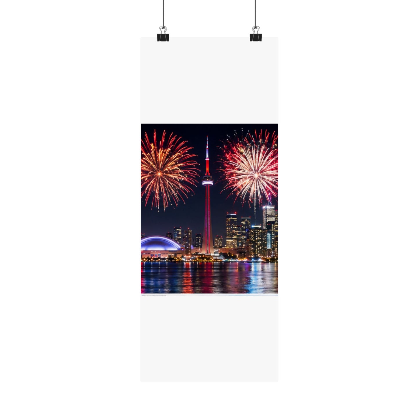 CN Tower Fireworks Matte Vertical Poster — Toronto Skyline Night Celebration Wall Art