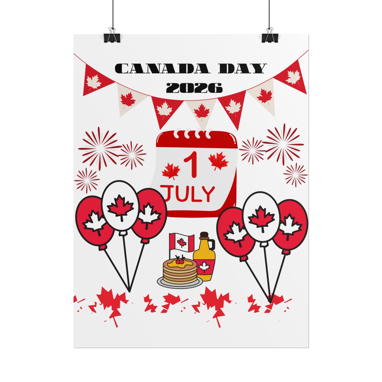 Canada Day 1 July Poster – Red Maple Leaf Celebration Print