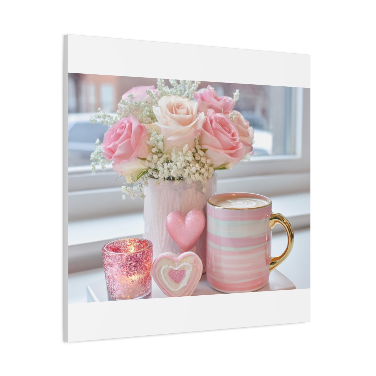 Pink Rose Bouquet with Mug Canvas