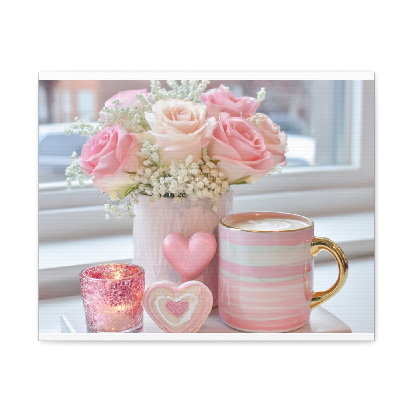 Pink Rose Bouquet with Mug Canvas