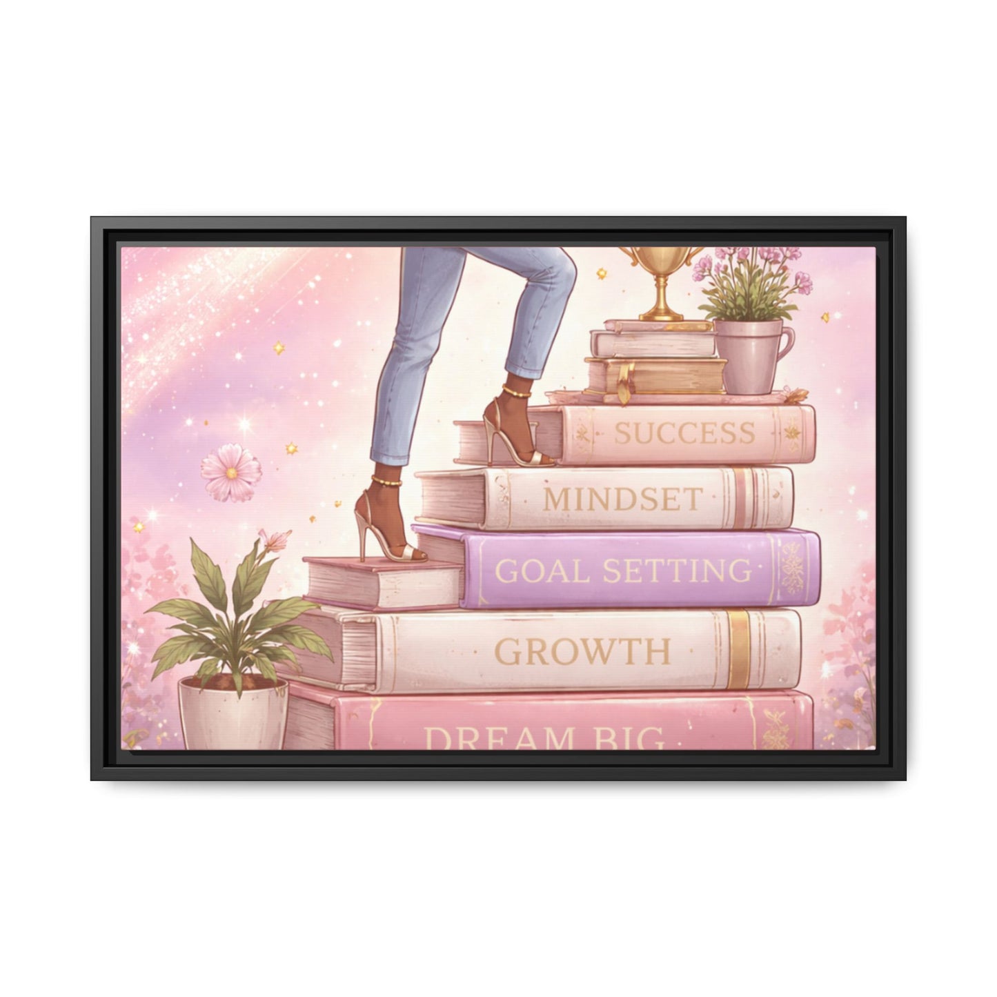 Dream Big Wall Art — Motivational Stacked Books Framed Canvas