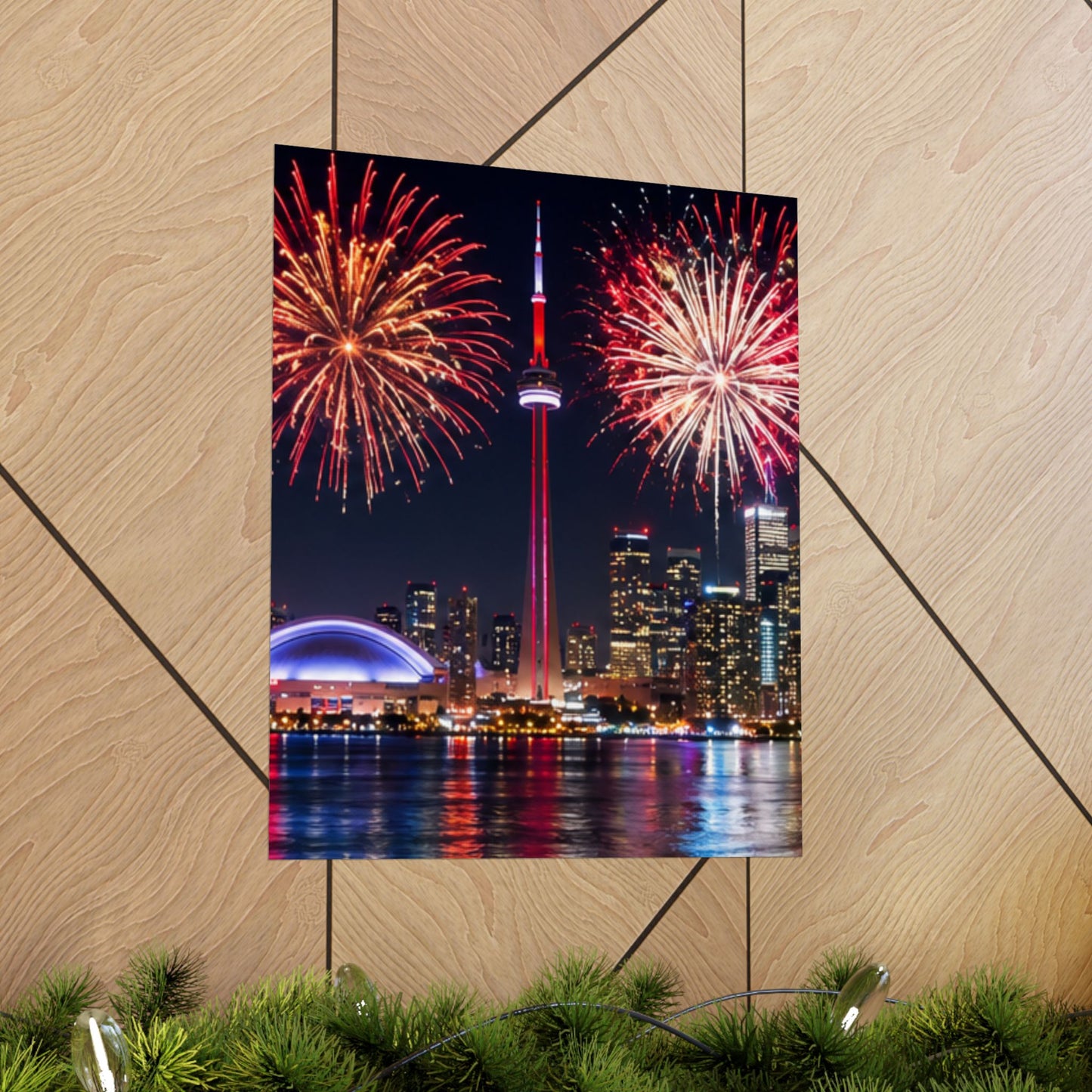 CN Tower Fireworks Matte Vertical Poster — Toronto Skyline Night Celebration Wall Art