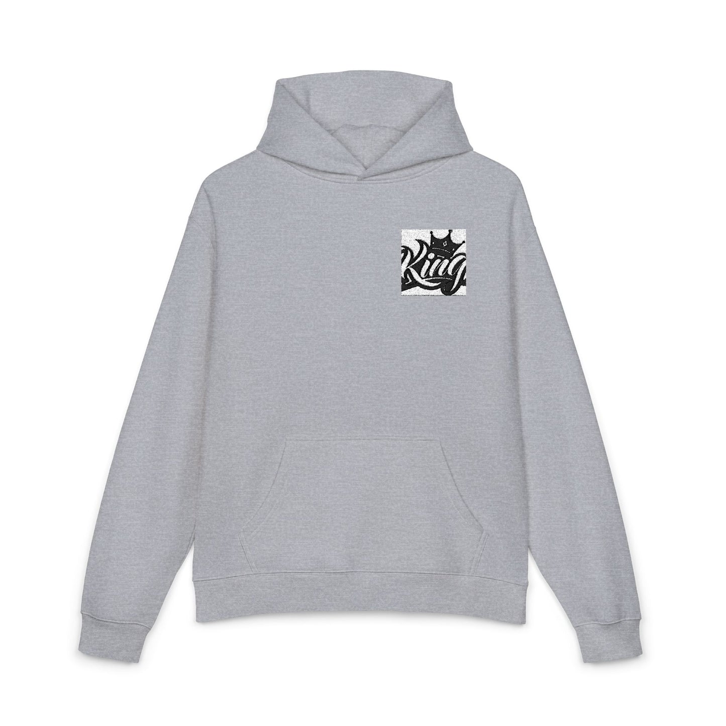 Relaxed Hoodie — Minimal Black Crown Chest Logo Hooded Sweatshirt