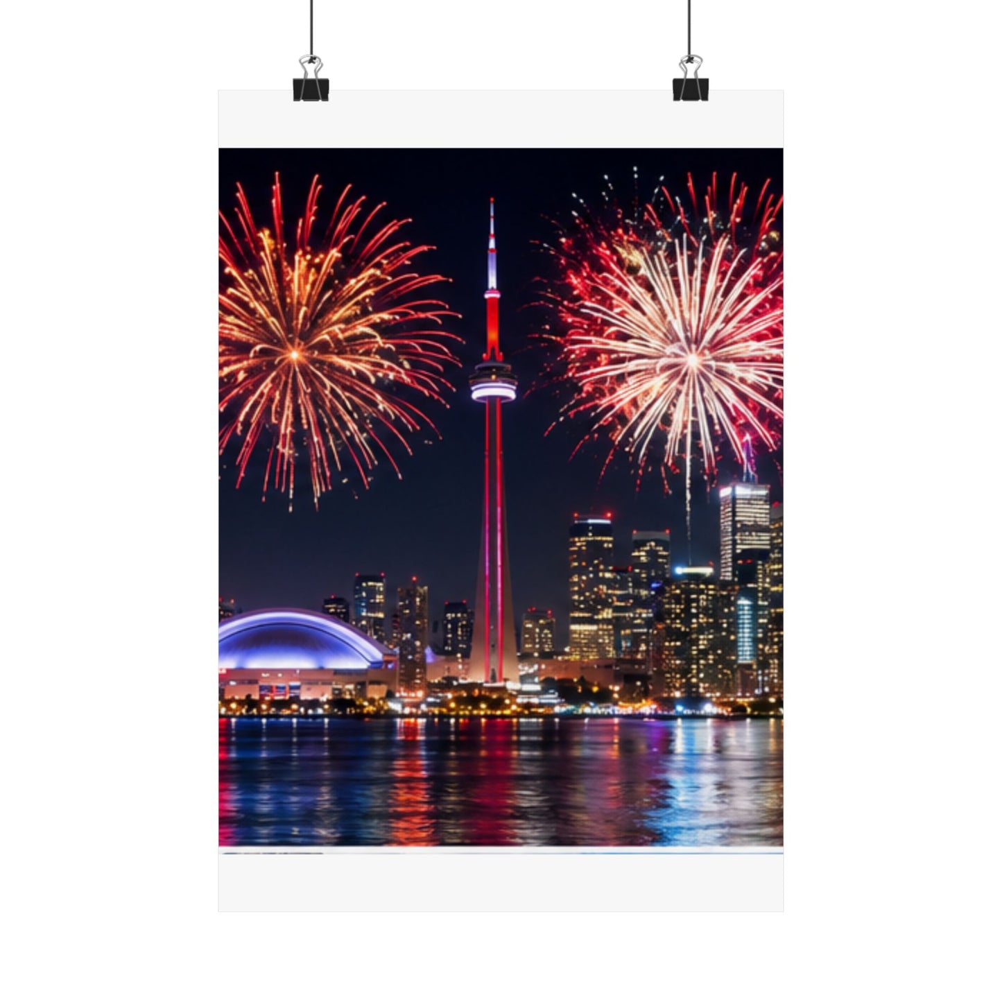 CN Tower Fireworks Matte Vertical Poster — Toronto Skyline Night Celebration Wall Art
