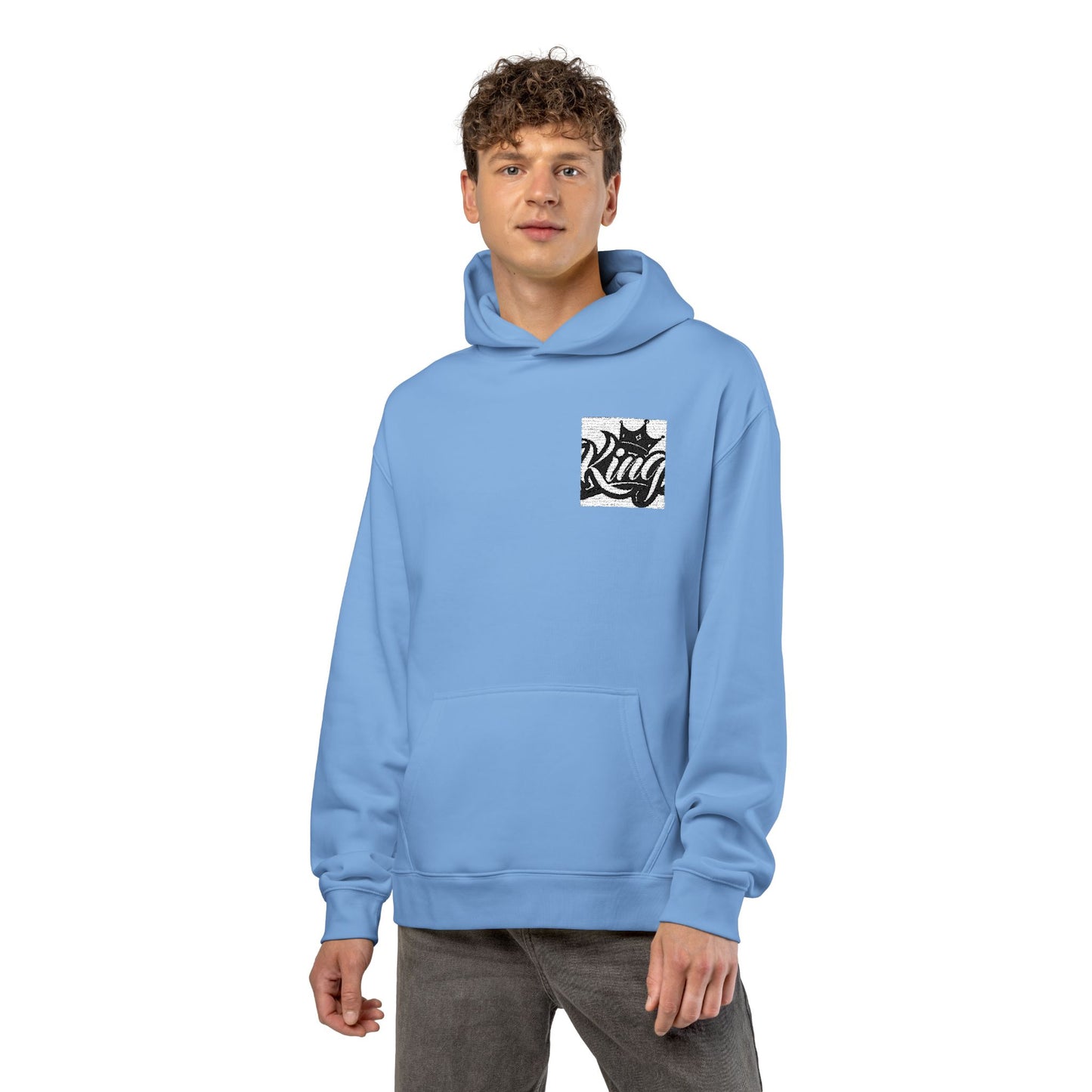 Relaxed Hoodie — Minimal Black Crown Chest Logo Hooded Sweatshirt