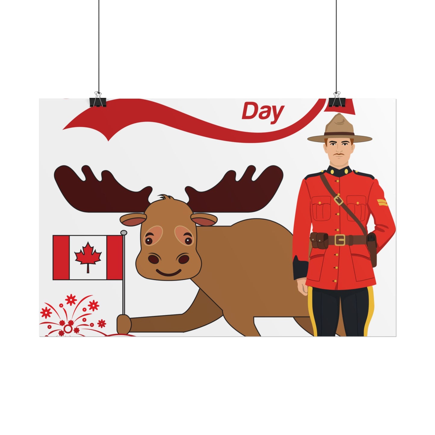 Canada Day Poster - Happy Canada Day Moose & Mountie Rolled Poster